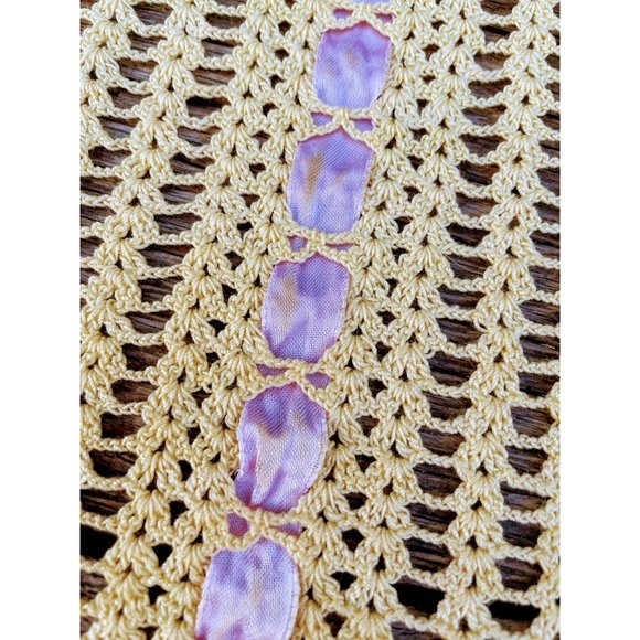 Vintage Yellow crochet Purple Ribbon Half apron - Picture 4 of 10